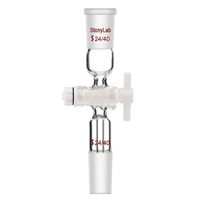 Imagen de stonylab Adaptador de Control Flujo Vacío Vidrio Recto con Llave Paso PTFE y dos juntas 24/40 para Suministro Laboratorio