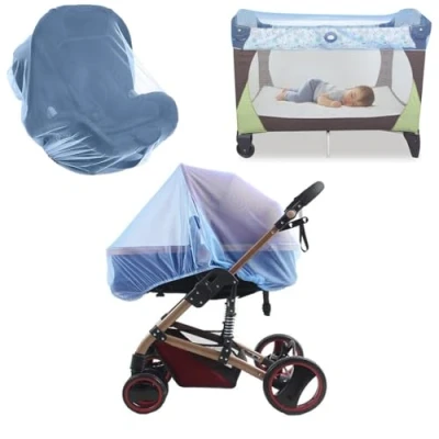 Imagen de Mosquitera Universal Cochecito Antimosquitos para Bebe, Respirable Red Bebé, Verano Funda Carrito, Antiinsectos Malla Encriptada Capazo,Silla de Paseo,Cuna Viaje, Azul