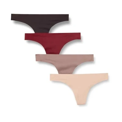 Imagen de Amazon Essentials Ropa Interior Tipo Tanga Elástica, Termosellada y sin Costuras Mujer, Pack de 4, Beige/Burdeos/Gris Topo/Marrón, 42