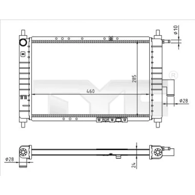 Imagen de TYC 706 0023 R Radiador, refrigeración del motor 460 285 23 Aletas unidas mecánicamente DAEWOO: Matiz I Hatchback