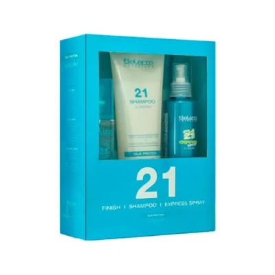 Imagen de Salerm Pack 21 Proteínas de Seda Champú Silk Protein 300 ml + Express 150 Finish 125 Hidratación Máxima Cabellos Secos y Dañados Nutre Revitaliza
