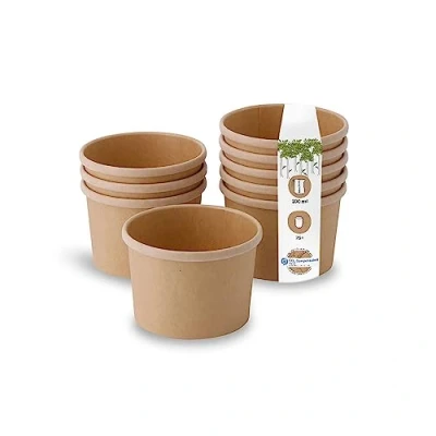 Imagen de BIOZOYG Taza Bio orgánica de Cartón Kraft I compostable con recubrimiento Sopera To Go para Helado 25 Vasos orgánicos desechable biodegradable 200 ml