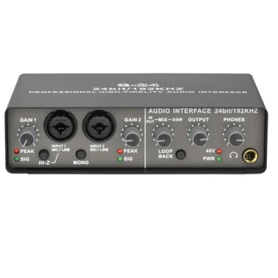 Imagen de Kahdsvby Interfaz de audio profesional 24 bits y 192 KHz, tarjeta sonido 2 entradas para guitarra eléctrica, grabación PC estudio externo, duradera, fácil instalar, usar