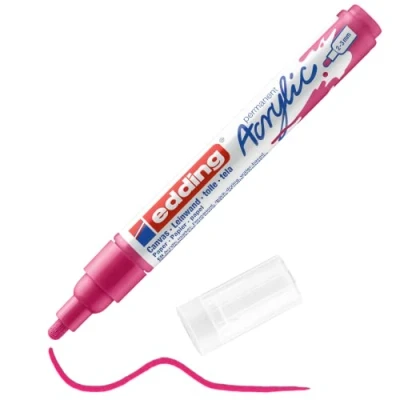 Imagen de edding 5100 marcador acrílico de trazo medio magenta (rosa) 1 rotulador resistente al agua punta redonda 2 3 mm pintura acrílica para lienzo, papel kraft, madera y piedra
