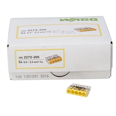 Imagen de Kopp 33346423 WAGO Compact Terminal de conexión (5 Conductores, 0,5 2,5 mm, Unidades), Color, Transparente/Amarillo, 100 Stück