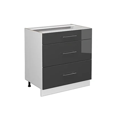 Imagen de Vicco Mueble bajo de Cocina Fame Line, Antracita Alto Brillo/Blanco, 80 cm con 3 cajones, sin encimera