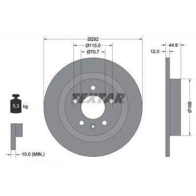 Imagen de TEXTAR PRO 92205703 Disco de freno 292 12 05/06 115 macizo revestido sin perno sujeción rueda, buje rueda OPEL: Astra J Hatchback