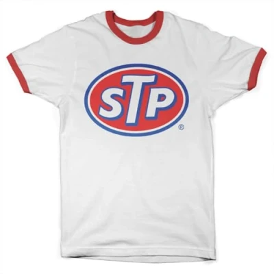 Imagen de STP Licenciado Oficialmente Classic Logo Ringer Hombres Camiseta (Blanco Rojo), Large