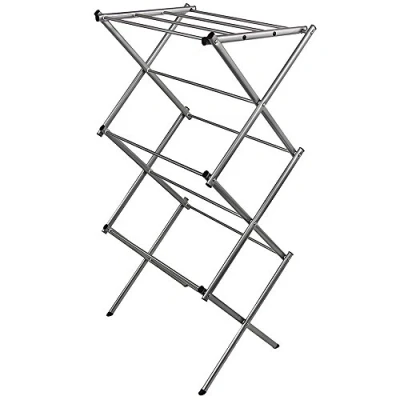Imagen de Home Discount Tendedero de 3 Niveles Plegable para Interiores y Exteriores, Acabado Metal Plateado