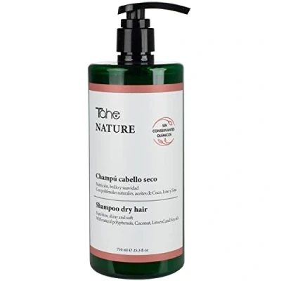 Imagen de Tahe Nature Champú sin sulfatos para cabello seco con Polifenoles naturales, Aceites de Coco, Lino y Soja, 750 ml