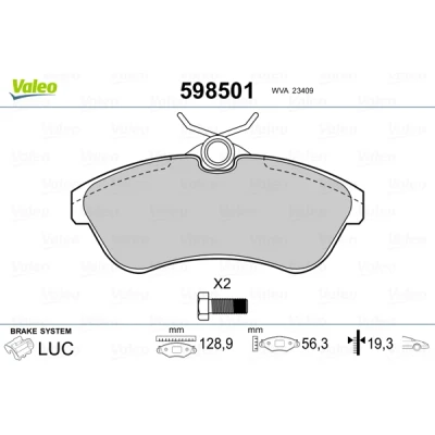 Imagen de VALEO 598501 Juego de pastillas freno CITROËN: C2 Hatchback, C3 I II
