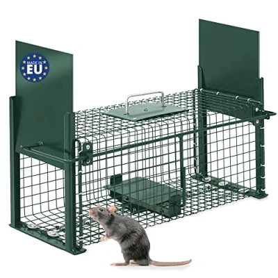 Imagen de Moorland Trampa Viva 50x18x18 cm Safe 5006 para Animales Reutilizable Ratas, turones, comadrejas y Conejos Caja 2 entradas, Estable respetuosa con los