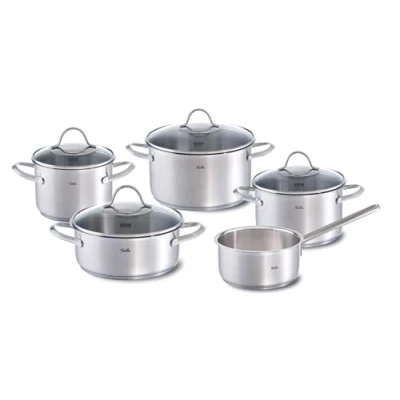 Imagen de Fissler Palermo Juego de 5 cacerolas acero inoxidable con tapa cristal (3 ollas, 1 cacerola y cacerola) Inducción