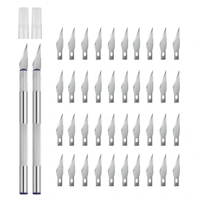 Imagen de YPYMOD 2 piezas Cortador de Precisión, Cutter Modelismo Profesional Acero Inoxidable con 40 Cuchillas Recambio, Cuchillo Artesanal para Cortar y Tallar
