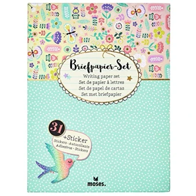 Imagen de Moses Flowers &amp; Friends Juego de papel carta, sobres y pegatinas colores en una práctica carpeta almacenamiento, utensilios para cartas amigas