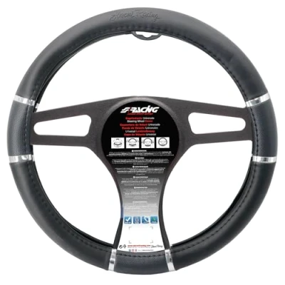 Imagen de Simoni Racing Chrome&amp;Black CVT/17 Funda cubierta para el volante cromo/negro 37 39cm Ecopiel