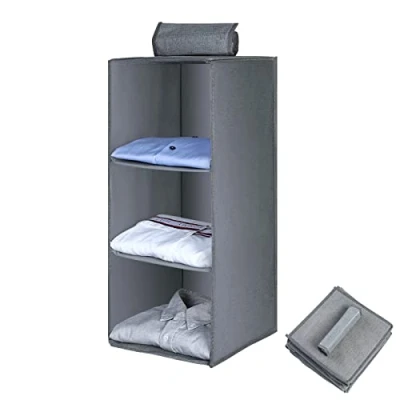 Imagen de AiQInu Organizador Armario Colgante, Estantes de Almacenamiento Colgantes con 3 Compartimentos Plegable para Ahorro Espacio Sistema Reforzado Varillas Bambú