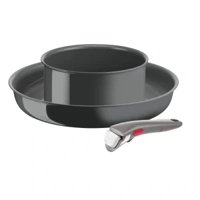 Imagen de Tefal Ingenio Renew Juego de 3 piezas, estufa, cacerola, mango extraíble, inducción, revestimiento cerámico antiadherente, compatible con lavavajillas, función termo Signal, fabricado en Francia