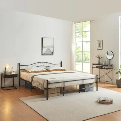 Imagen de Cama de Metal Doble (Florencia)(180 x 200cm)(Negro) con cabecero Curvado/Recubrimiento en Polvo/somier Incluido