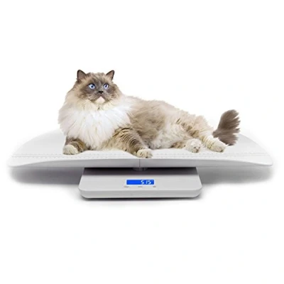 Imagen de Báscula digital para mascotas, 3 modos (kg/oz/lb), máx. 220 lbs, capacidad, precisión ±0.02 blanca, adecuada bebés, cachorros, mamá, gatos embarazadas y perros pequeños