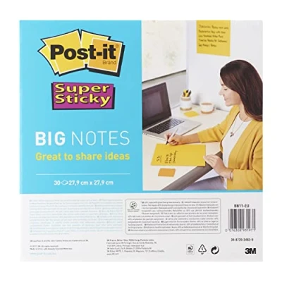 Imagen de Post It Notas Gigantes Super Sticky, Paquete de 1 Bloc Notas, con 30 Hojas, 279x279 mm, Amarillo, Extra Adhesivas Grandes para Listas Tareas y Recordatorios