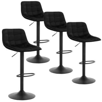 Imagen de WOLTU 4X Taburetes Alto de Cocina Taburete Bar Diseño Asiento en Terciopelo Giratorio con Respaldo Regulable Altura Muebles Sillas, Negro, BH273sz 4