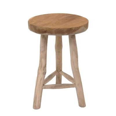 Imagen de Spetebo Taburete para flores de teca con 3 patas, diámetro 30 cm, soporte plantas madera maciza