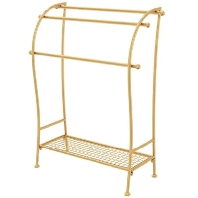 Imagen de OUYUE Toallero De Baño Pie Estante para Toallas 3 Niveles con Almacenamiento, Metal, Manta Independiente Pie(Gold)