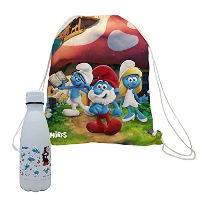 Imagen de NERTHUS FIH 972 SET Botella Doble Pared Acero Inox 350 ml Pitufos + Mochila