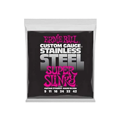 Imagen de Ernie Ball Super Slinky Cuerdas para guitarra eléctrica, entorchado de acero inoxidable, calibre 9 42