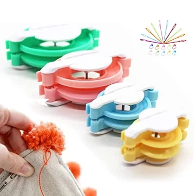 Imagen de Knewmart Pom Maker, 4 Tamaños Fluff Ball Weaver Needle Pompom Maker Juegos DIY Pompoms Artesanía Doll Haciendo Kits Contiene 10 marcadores de Punto Tejer + Agujas plástico (24)
