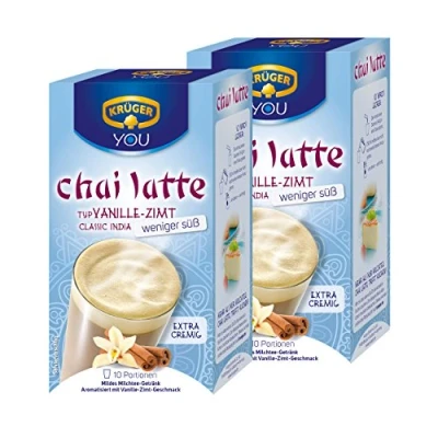 Imagen de Krüger Chai Latte Classic India menos dulce, vainilla canela, té de la leche bebida y templado, 2 Pack, x 10 monodosis bolsa
