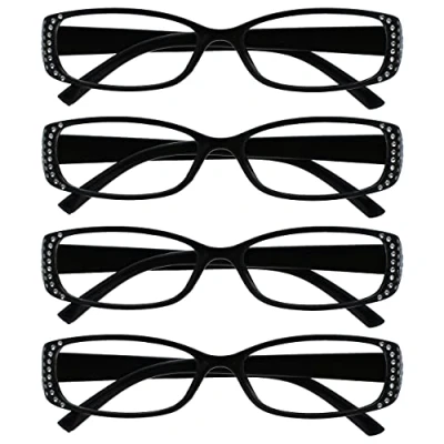 Imagen de OPULIZE La Compañía Gafas De Lectura Negro Diamonte Estilo Lectores Valor Pack 4 Diseñador Mujeres Señoras UVR4093BK +1,50