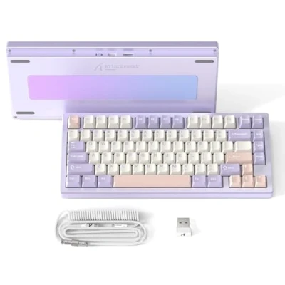 Imagen de ATTACK SHARK X75 VIA QMK Teclado Mecánico Gaming Inalámbrico Completo De Aluminio, BT/2.4G/Usb C, Interruptores Lineales Intercambiables RGB, Diseño QWERTY Del 75% Con 5 Capas Amortiguación Púrpura