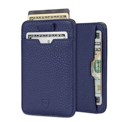 Imagen de Vaultskin Chelsea Billetera de Cuero Minimalista y Delgada para Hombres con Bloqueo RFID. Pequeño Tarjetero Bolsillo Delantero Protección Antirrobo Segura (Azul Mate)