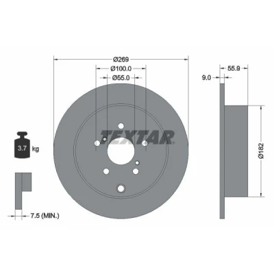 Imagen de TEXTAR PRO 92170403 Disco de freno 269 9 05/08 100 macizo revestido sin perno sujeción rueda, buje rueda TOYOTA: Corolla IX Berlina