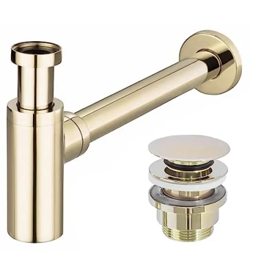 Imagen de REA Juego de 2 sifones fregadero con desagüe click clack Color dorado