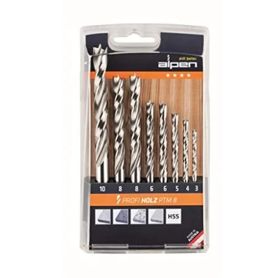 Imagen de Alpen 600093100 Hss máquina de madera spiralbohrer profi, 1x diámetro 3, 4, 5, 10 mm y 2x 6, 8 como piezas casete plástico en