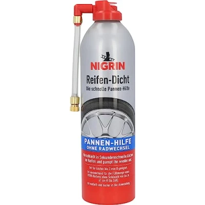 Imagen de NIGRIN Sellador de neumáticos 500 ml, ayuda instantánea a pinchazos, repara agujeros en el neumático un instante, sin montaje, color rojo y blanco