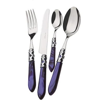 Imagen de BUGATTI Cubertería, Aladdin, 24 Piezas en Acero Inoxidable 18/10, Aro Cromado y Mango Azul con Efecto nácar. Cubertería para 6 Personas: cucharas, Tenedores, Cuchillos cucharas de café