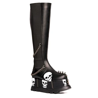 Imagen de LAMODA Huevos, Botas Altas hasta la Rodilla Mujer, Black PU Skull, 37 EU
