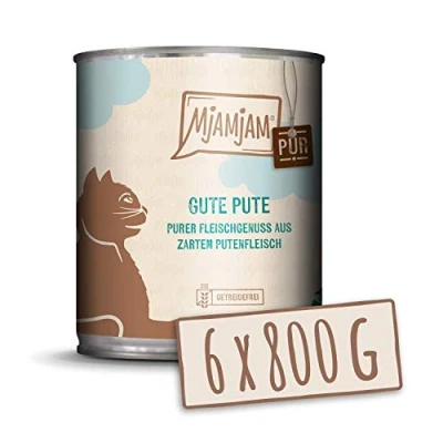 Imagen de MjAMjAM Comida húmeda de primera calidad para gatos Puro placer la carne Buen pavo puro, paquete 6 (6 x 800 g), sin cereales con extra