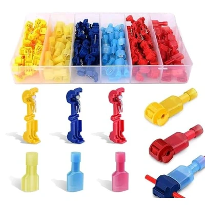 Imagen de Cersaty® Premium Conectores de derivación en T conexión rápida y planos, 120 unidades (rojo, azul, amarillo)