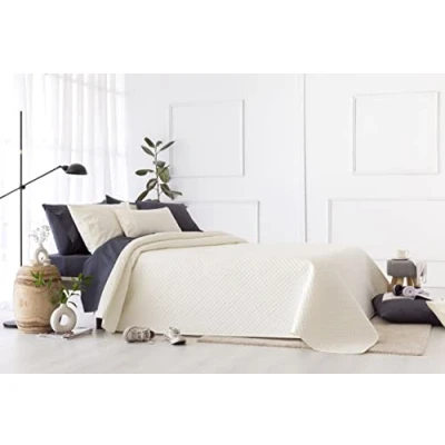 Imagen de Todocama Colcha boutí Fina con diseño piqué, para Primavera, Verano, otoño e Invierno. 100% Microfibra Extra Suave. Cubre Cama Multiusos. 105 200x260cm Beige