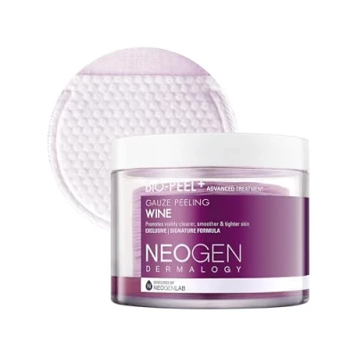 Imagen de DERMALOGY by NEOGENLAB Almohadillas exfoliantes de gasa Bio Peel (Vino, 30 almohadillas) Almohadilla exfoliante y reafirmante con PHA vino tinto resveratrol ácido hialurónico