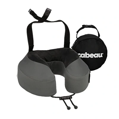 Imagen de Cabeau Evolution S3 Almohada de Viaje con Correas al Asiento del avión, Garantiza Que tu Cabeza no se caiga hacia adelante, relájate Espuma viscoelástica Felpa, Tela Secado rápido te