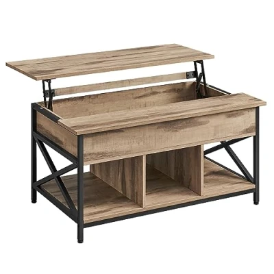 Imagen de VASAGLE Mesa de Centro, Café con Tablero Elevable, para Dormitorio, Espacio Abierto y Oculto, Barras en Forma X, 60 x 100 (48 62) cm, Marrón Roble Negro LCT205K50