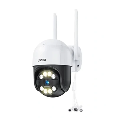 Imagen de ZOSI C289 2K 3MP Cámara de Vigilancia Seguridad WiFi PT Exterior con Enchufe, Visión Nocturna en Color, Detección y Seguimiento Persona, Audio Bidireccional