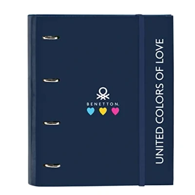 Imagen de BENETTON Love Carpeta 4 Anillas de 35 cm con 100 Hojas A4, Ideal para Niños Diferentes Edades, Cómoda y Versátil, Calidad Resistencia, 27x3.5x32 cm, Color Azul marino
