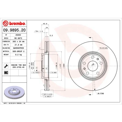 Imagen de BREMBO 09.9895.20 Disco de freno 300 24 5 ventilación interna altamente carbonizado con tornillos RENAULT: GRAND SCENIC 2, 2